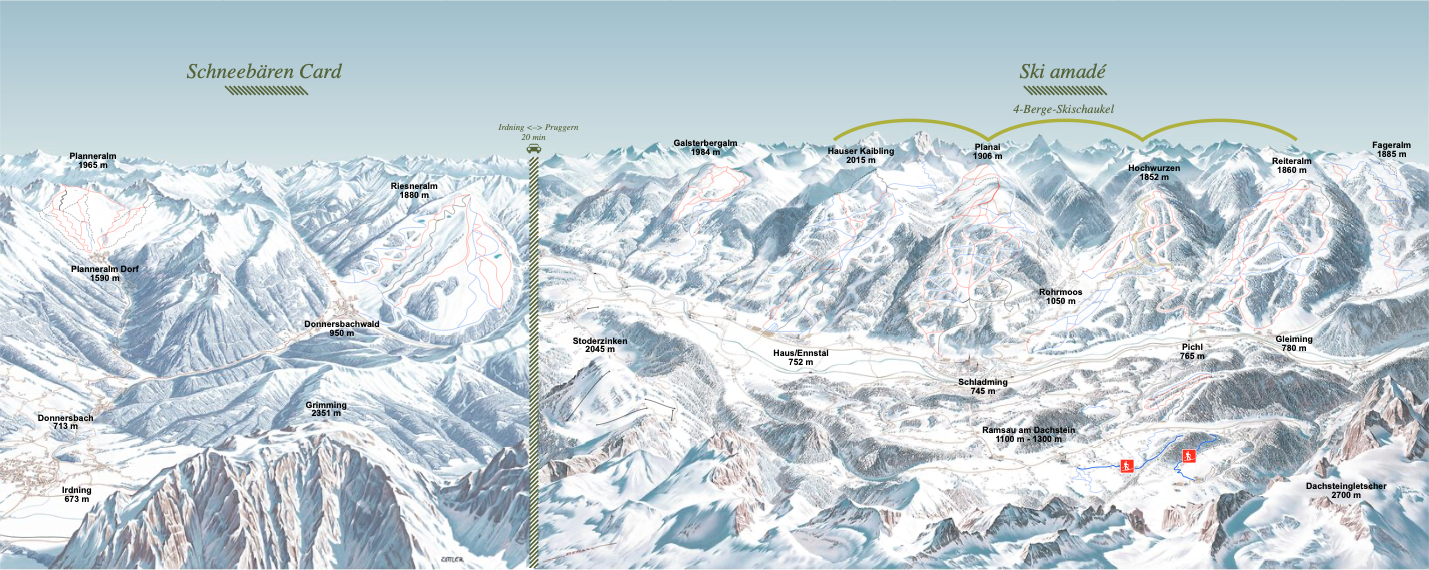 Mapa sjezdovek Schladming-Dachstein